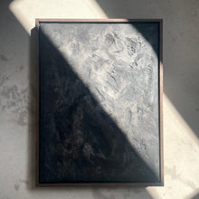 Load image into Gallery viewer, aged black 'wabi-sabi' style textured artwork framed in walnut tray frame