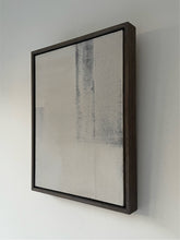 Load image into Gallery viewer, neutral 'wabi-sabi' style artwork with subtle texture in muted off-white, light beige, faded black tones framed in a walnut tray frame
