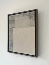 Load image into Gallery viewer, neutral 'wabi-sabi' style artwork with subtle texture in muted off-white, light beige, faded black tones framed in a walnut tray frame