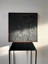 Load image into Gallery viewer, black 'wabi-sabi' style textured artwork framed in walnut tray frames