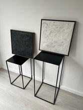 Load image into Gallery viewer, off-white and black 'wabi-sabi' style textured artwork framed in walnut tray frames