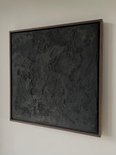 Load image into Gallery viewer, black 'wabi-sabi' style textured artwork framed in walnut tray frames