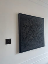 Load image into Gallery viewer, large black 'wabi-sabi' style textured artwork framed in a black tray frame, statement artwork for home or office