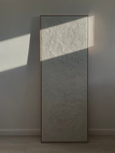 Load image into Gallery viewer, off-white 'wabi-sabi' style textured artwork framed in oak tray frame, large statement artwork for home or office