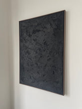 Load image into Gallery viewer, off-black 'wabi-sabi' style textured artwork framed in walnut colour tray frame