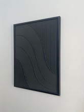 Load image into Gallery viewer, off black minimalist textured artwork with line detail and wave design framed in black metal frame