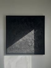 Load image into Gallery viewer, large black 'wabi-sabi' style textured artwork framed in a black tray frame, statement artwork for home or office
