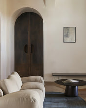 Load image into Gallery viewer, neutral minimalist living room artwork, 'wabi-sabi' style artwork with subtle texture in muted off-white, light beige, faded black tones framed in a walnut tray frame