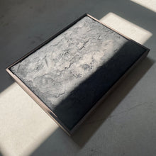 Load image into Gallery viewer, aged black 'wabi-sabi' style textured artwork framed in walnut tray frame