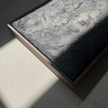 Load image into Gallery viewer, aged black 'wabi-sabi' style textured artwork framed in walnut tray frame