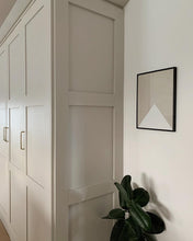 Load image into Gallery viewer, detail shot of white and beige minimalist textured artwork with triangle design for neutral interiors